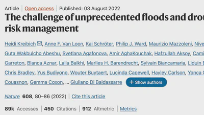 Article on challenge of unprecedented floods and droughts in risk management published in Nature featured image