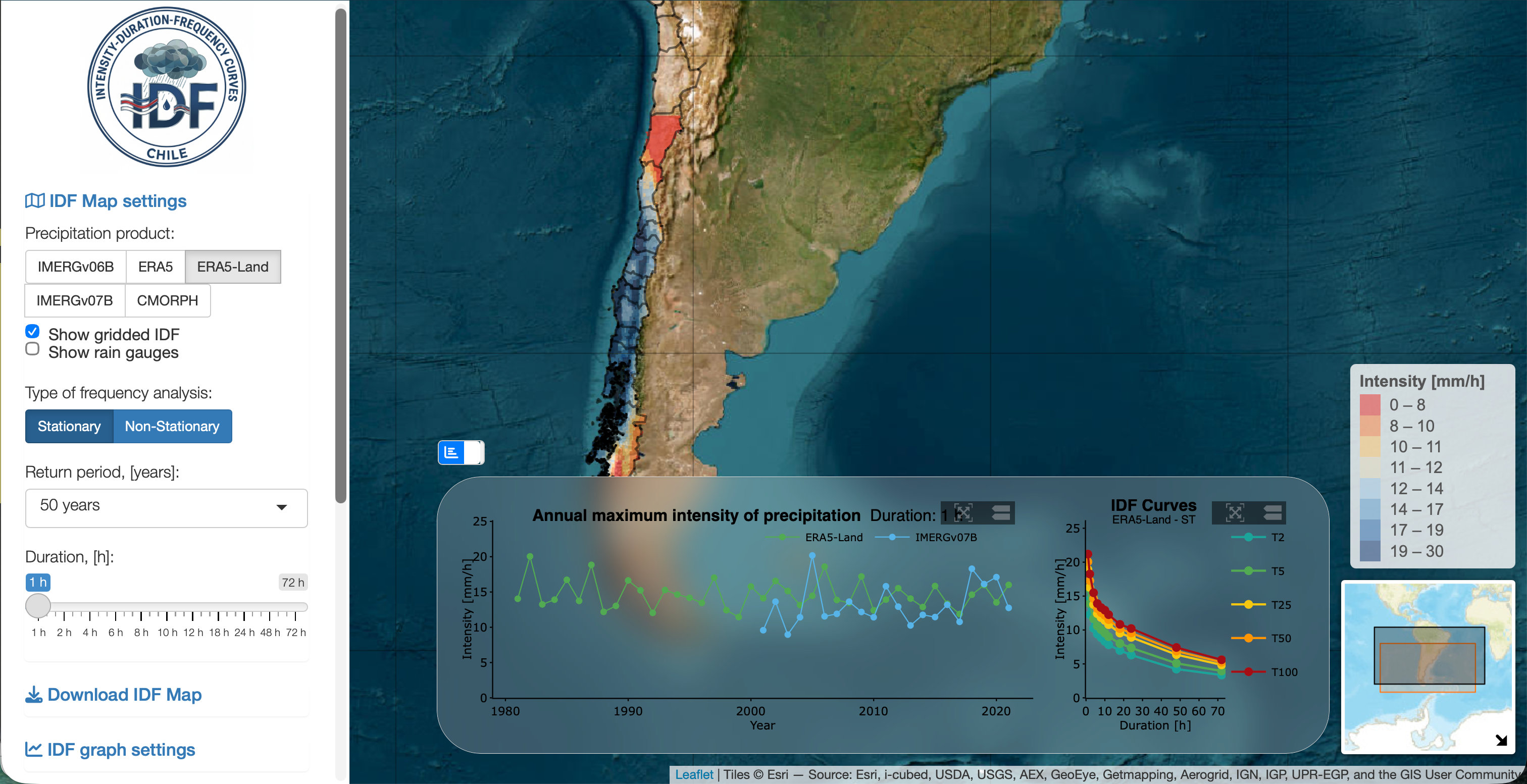 Main screen of the curvasIDF.cl web platform